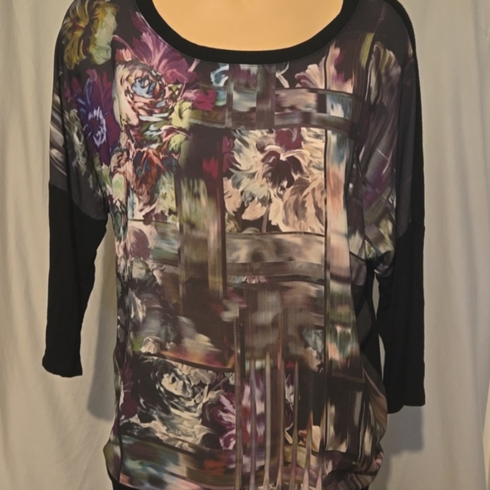 Chico's 3/4 Sleeve Floral Abstract Printed Lightweight Tee, Size 0